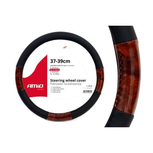 Husa pentru volan negru și maro pentru volane cu diametrul de 37-39 cm, marca AMIO