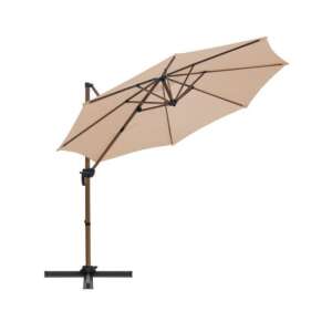 Mirpol Roma 300 cm beige patio umbrella with crank, angled view - Garden Furniture