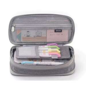 Világosszürke vászon cipzárral bővíthető tolltartó