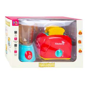 Konyhai edénykészlet turmixgéppel és kenyérpirítóval, élénk színű, elemekkel, 34,5x22,5x11,5 cm