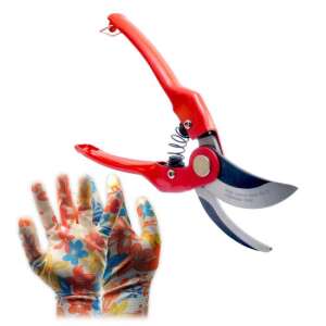 XTLINE bypass pruning shears, professional gardening shears with SK5 steel blades and latex gloves, 22 cm - Pruning Shear