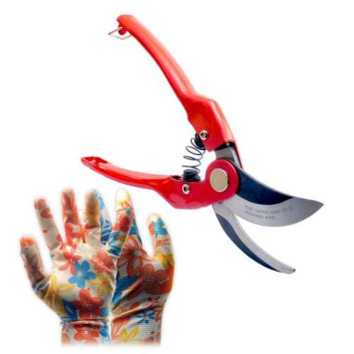 XTLINE bypass pruning shears, professional gardening shears with SK5 steel blades and latex gloves, 22 cm