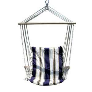 Craig függőszék fehér kerettel és kék-fehér csíkos szövettel, fehér alapon elkülönítve - Függőágy