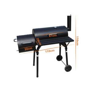Kerti grill, téglalap alakú grill, kerekekkel, fedéllel, füstölővel és kéményes, 112x63x117 cm 59965601 Kerti grillező, sütő