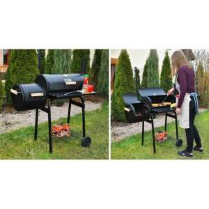 Collage of the MCT 82261 charcoal grill with usage examples - Garden