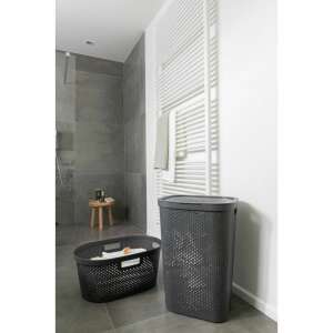 Szennyeskosár, 2 fogantyú, fedő, műanyag, antracit, 60 L, 44x35x60 cm, Infinity Recycled, Curver 59967404