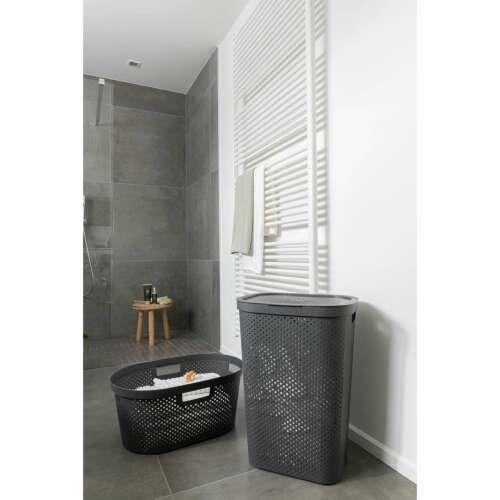 Szennyeskosár, 2 fogantyú, fedő, műanyag, antracit, 60 L, 44x35x60 cm, Infinity Recycled, Curver 59967404