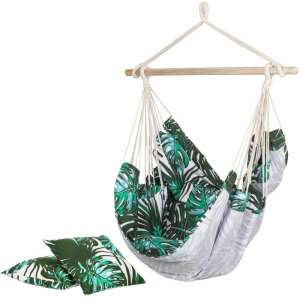 Zöld levélmintás függő szék két párnával, 130x100 cm, Springos - Függőágy