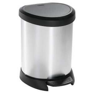 Curver kuka 20L trash can, silver and black, with pedal, front view - Curver Trash can