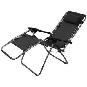 Black metal folding zero gravity chair with headrest and footrest, Sonora - Sun Lounger & Deck Chair