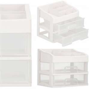 Kivágás a fehér műanyag kozmetikai rendszerezőről fiókokkal, Springos márka - Kozmetikai rendszerező