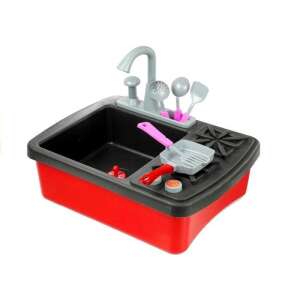 LeanToys mosogató szett tűzhellyel, csappal és 14 tartozékkal, piros és fekete - Lean Toys