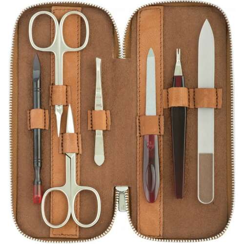 DUP KRISTYNA 7-piece manicure set with Solingen scissors in a brown leather case