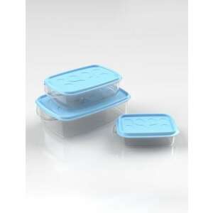 Luna 3 darabos téglalap alakú élelmiszer tároló készlet, légmentesen záródó, fedővel, átlátszó műanyag, kék fedőkkel - Sterk