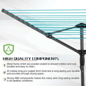 Ruhaszárító, kültérre, 4 kar, szárítási kapacitás 40 m 131972538 - Ruhaszárító