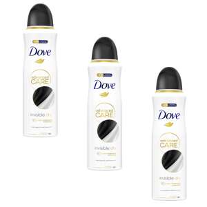 Дезодорант спрей Dove Advanced Care Invisible Dry за жени, 3x200ml, с аромат на бяла фрезия и виолетка, Triple Moisturizing технология, без алкохол, защита от пот и миризма до 72 часа - Dezodor