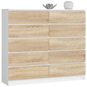 Akord - K140 10 Fiókos Komód, CLP Rendszer, Fehér/Dió Sonoma, Matt Befejezés, Laminált Forgácslap, ABS Széllel, Össezeszerelhető Bútor