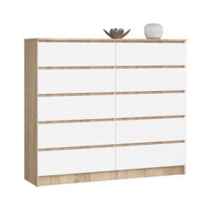 Akord Komód K140 10SZ Diófa Sonoma/Borító Fehér 138x121x40 cm 10 Fiókos Mat Bef. Szekrény