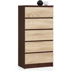 Akord Komód 60 cm 5 Fiók, Wenge/Sonoma Mat Felülettel, Laminált Lapból, Összeszerelésre Kész