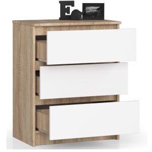 Akord Komód 60 cm, 3 Fiókos, Mat Sonoma Tölgy/Fehér, Bútorok Önösszeszereléshez