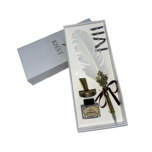 KHAT Vintage tollkészlet, tintatartó és toll tartóval, 5db fém toll hegy, fehér/arany színű 146268020 - Ajándék toll