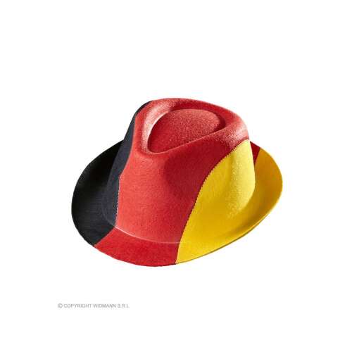 Német zászló kalap, fekete, piros, sárga, fedora, jelmez kiegészítő