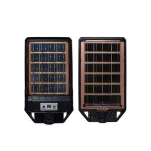 Lampy solarne LED FT-200W, widok z przodu i tyłu, pokazujący panel słoneczny i diody LED - Latarnia słoneczna