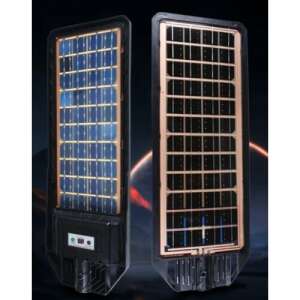 FT-400W LED solar street light, front and back view, showing solar panel and control panel - Solar lantern