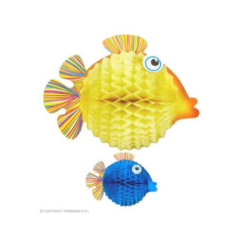 2 db gömbhal papír dekoráció, sárga és kék színben, 33 cm
