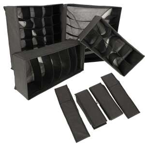 Set of 4 grey drawer organizers for underwear and socks, with 46 compartments - Closet organizer