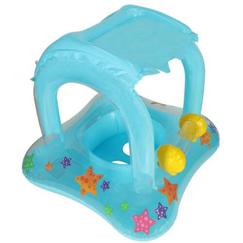 Inflatable baby float with canopy, blue starfish design