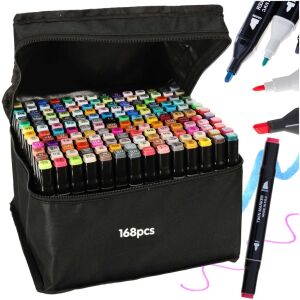 Ikonka doppelseitigen Alkohol Filzstift Set in Tasche 168pcs 141968032 - Musikinstrumente zum Spielen, Zeichentafeln, Schreibtafeln, Schreibwaren-Sets, Kreative Spiele, Maltafeln und Filzstifte