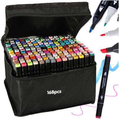 Ikonka double-sided alcohol felt-tip pen set in bag 168pcs