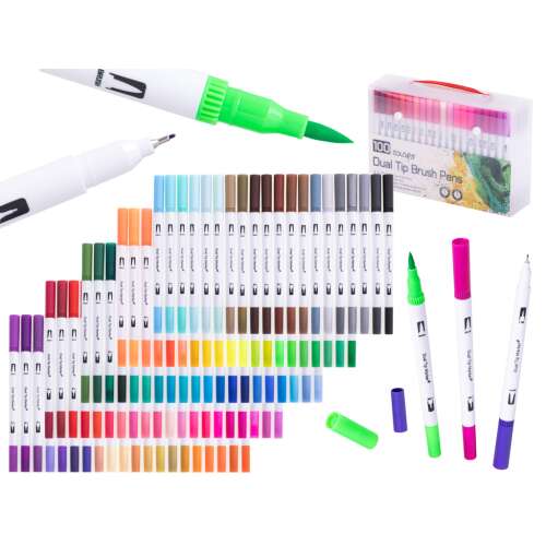 100 Farben Dual-Tip-Pinsel-Stifte Set, Kunstbedarf, Zeichenmarker, Kalligrafie-Stifte, Aquarellmarker