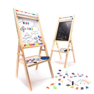 Double-sided chalkboard and whiteboard easel with magnetic letters, chalk, and markers - Drawing Board
