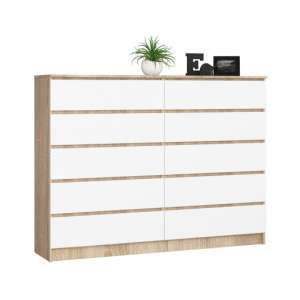 Fehér komód 10 fiókkal, Sonoma tölgy és fehér, Komód P121_160 - Akord