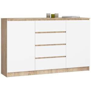 Komód P99_160 #sonoma-fehér, fehér komód 4 fiókkal és 2 ajtóval, modern design - Akord