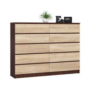 Akord Komód K160 10 Fiókos CLP Wenge / Sonoma, Matt Frontok, 160x121x40 cm, Laminált Lap, ABS Élek, Összeszerelési Készlet