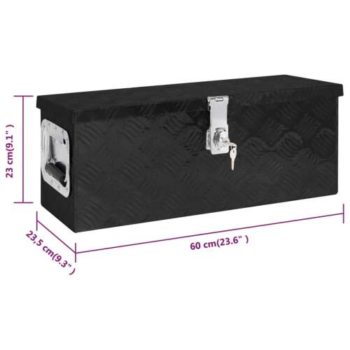 vidaXL fekete alumínium tárolóláda 60 x 23,5 x 23 cm méretben - Szerszámos láda és táska