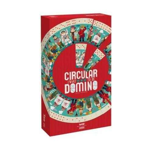 Londji Kör alakú dominó társasjáték doboza, színes illusztrációkkal karakterekről és pontokról