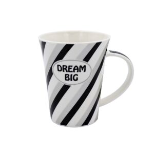 Porcelanowy kubek z napisem "DREAM BIG" w czarno-szare paski - Kubek na prezent