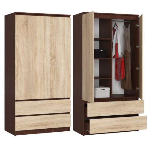 Ruhásszekrény P180_90 #wenge-sonoma wardrobe with two doors and two drawers, wenge-sonoma color