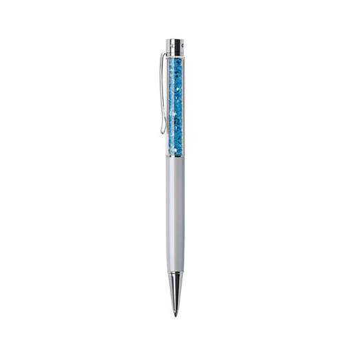ART CRYSTELLA Kugelschreiber, cremeweiß, gefüllt mit aquablauen SWAROVSKI®-Kristallen auf der Oberseite, 14 cm, ART CRYSTELLA® 31619520