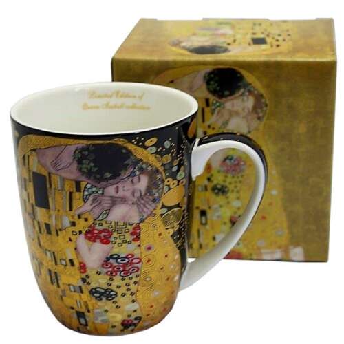 Klimt porcelán bögre - 380 ml - The Kiss fekete háttérű