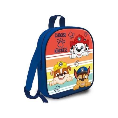 Paw Patrol kutyás hátizsák, kék színű, színes csíkokkal és mancsnyomokkal, Chase, Marshall és Rubble képeivel - Irodaszer és írószer