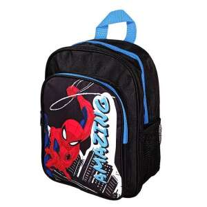 Pókemberes gyerek hátizsák kék pántokkal és hálós oldalsó zsebekkel, elülső nézet - Ovis hátizsák, táska