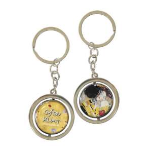 Klimt A csók kulcstartó, kétoldalas, forgatható, fém karikával - Klimt