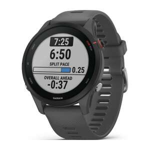Garmin Forerunner 255 smartwatch with gray silicone band, showing running data on the screen - Smartwatch