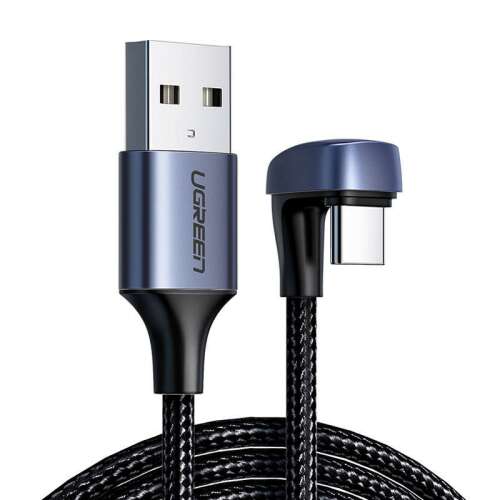 UGREEN USB-C - USB-A kábel, 2 méter, fekete, 3A gyors töltés, derékszögű csatlakozó