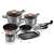 Berlinger Haus Moonlight Edition 12+2 piece cookware set, featuring pots, pans, a grill pan, and utensils